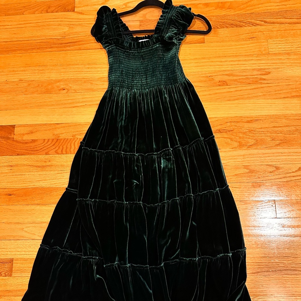 Hill House Home Ellie nap dress, green velvet size XXS